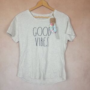 Rae Dunn Good Vibes Short Sleeve T-shirt Scrunchie Set Size Medium